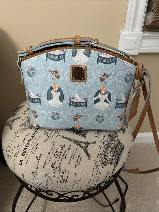 Dooney & Bourke Handbags - Dooney & Bourke Light Blue Cinderella Print Crossbody with Tan Trim